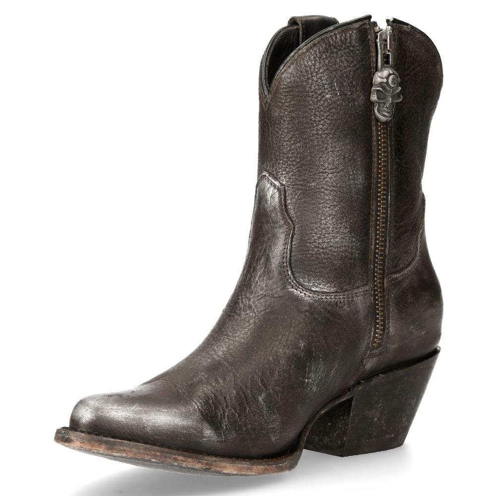 New Rock WSTM006-S1 Black Leather Cowboy Western Pointed Boots Riding Retro - Knighthood Store