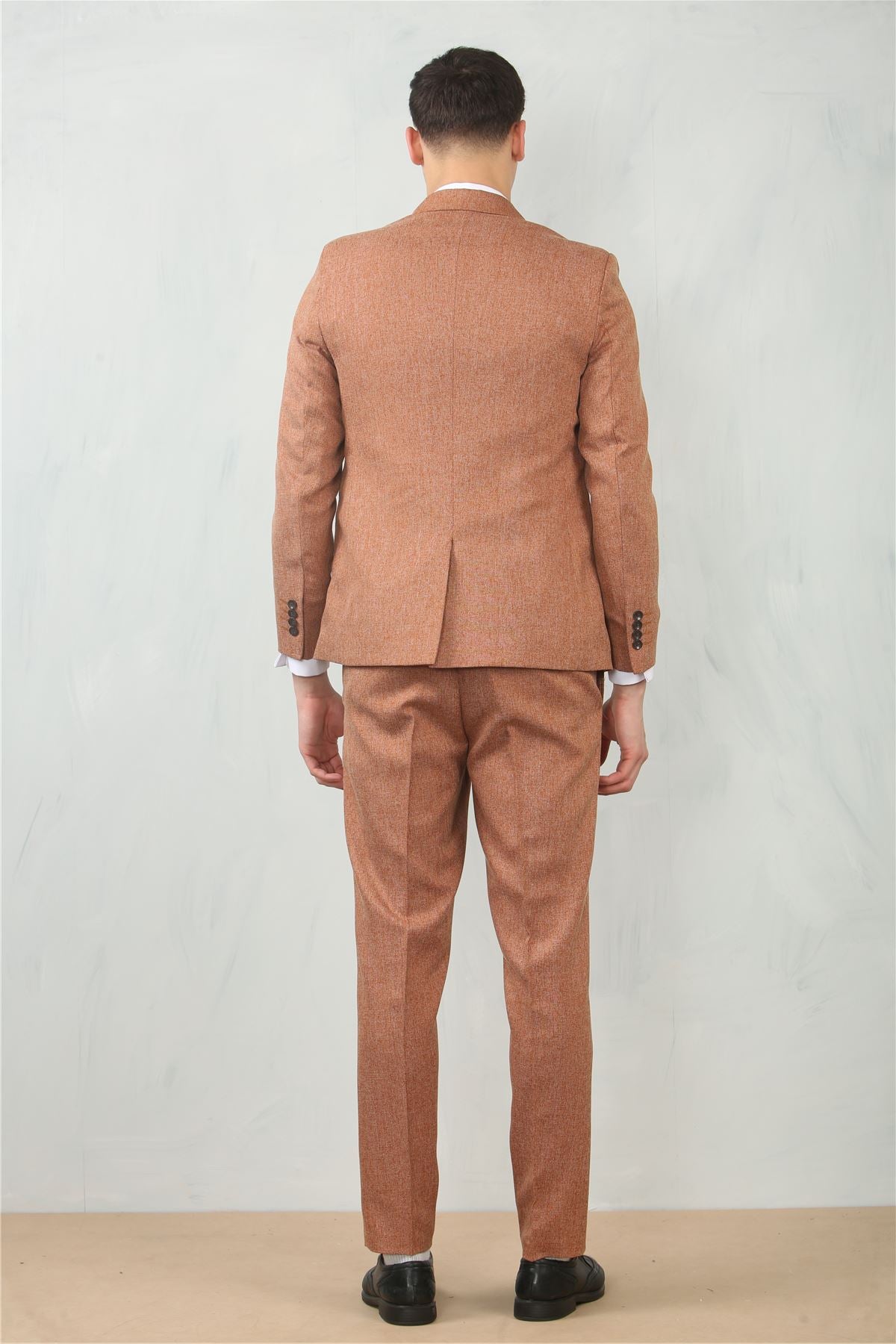 Men's 3 Piece Suit Camel Rust Brown Tailored Fit Wedding Prom Formal Textured