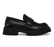 Throne - Women's Black Slip On Chunky Leather Loafers