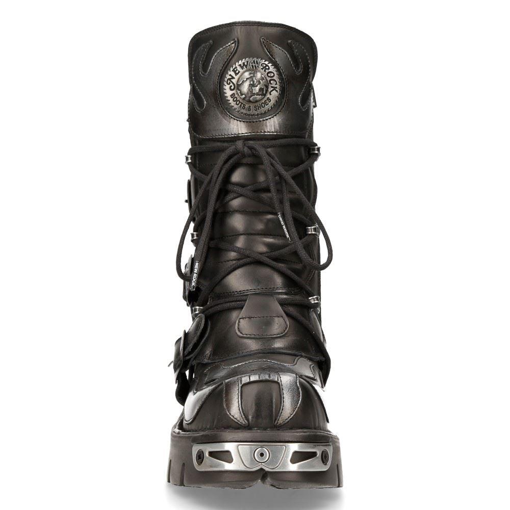 New Rock 107-S2 Black/Silver Gothic Leather Flame Boots - Knighthood Store