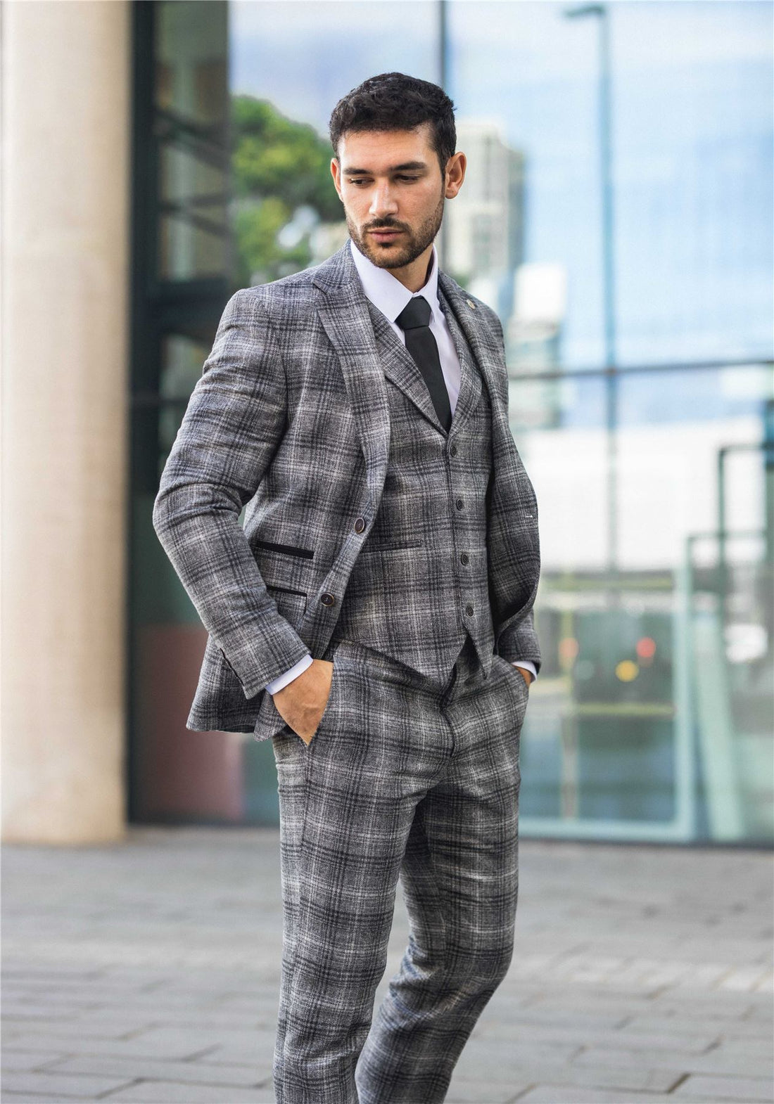 TP-30 - Men's Grey Tweed Check 3 Piece Suit