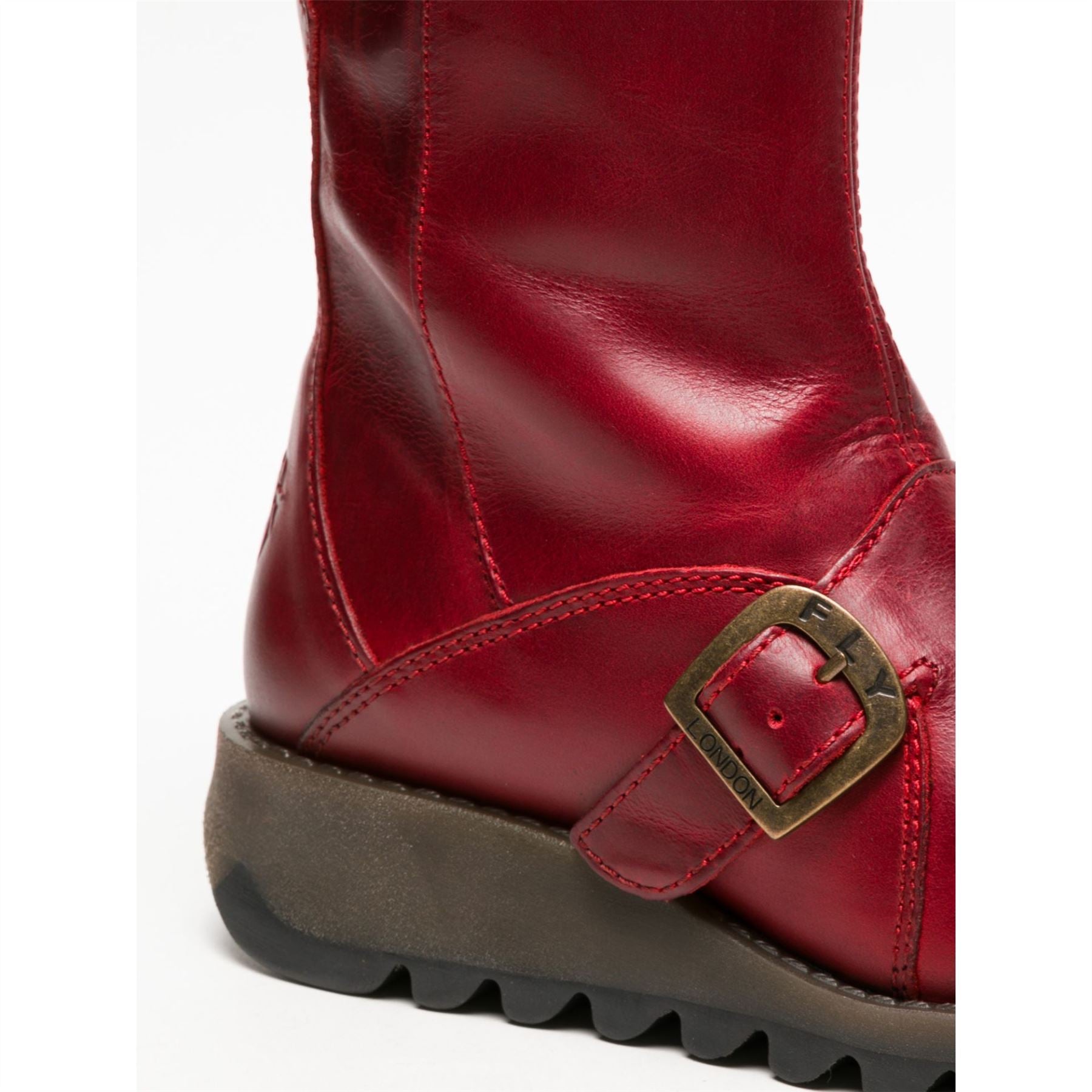 MES2913 - Women's Wedge Heel Buckle Mid Calf Leather Boots