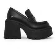 Spoiled - Women's Black Block Heel Leather Loafers