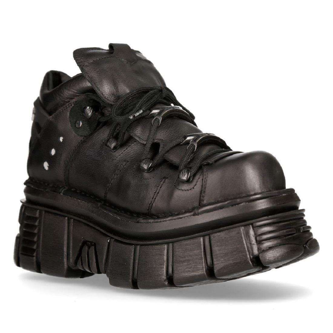 New Rock 106N-S52 TOWER SHOES Metallic Black Leather Biker Punk Gothic Boots - Knighthood Store