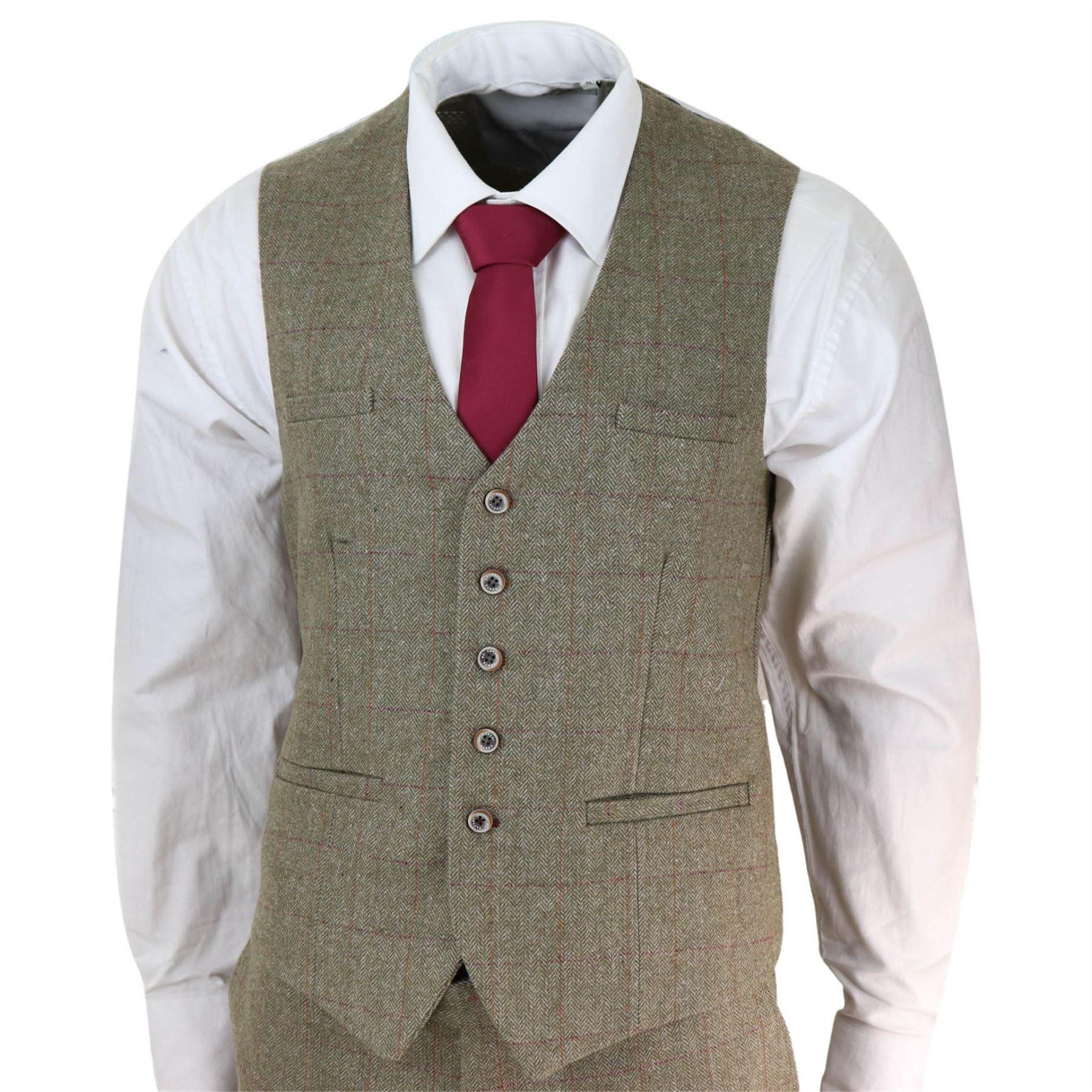 Mens Tweed Check Olive Green Wine Suit Tailored Fit Wedding - Knighthood Store