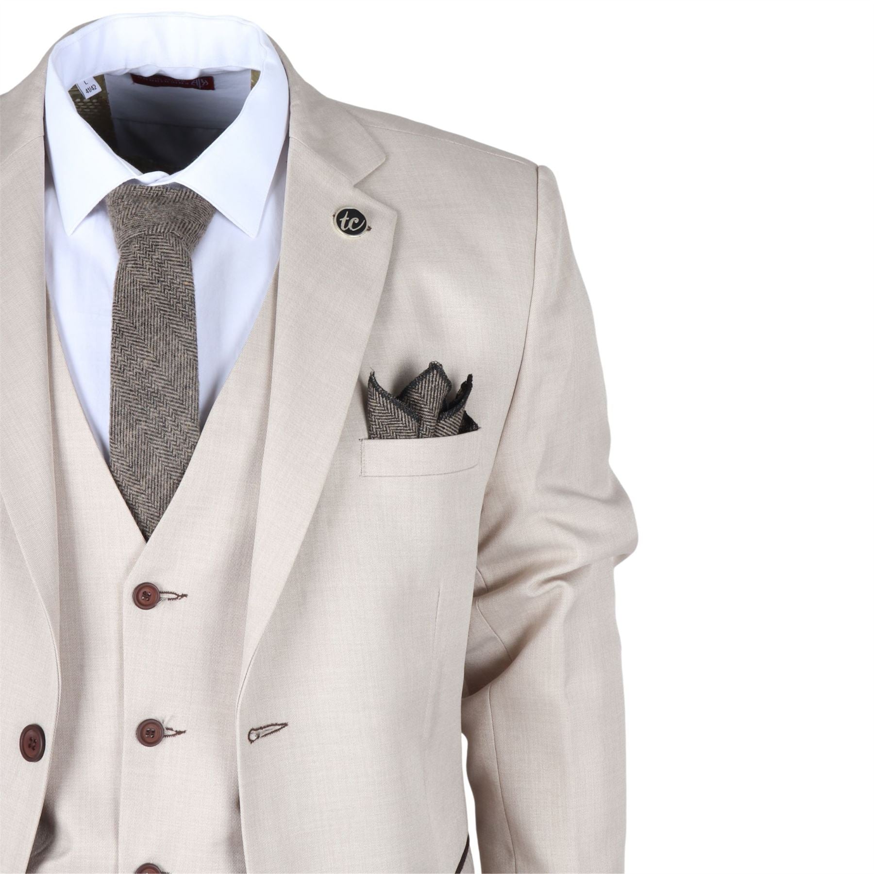 Men's Suit Beige 3 Piece Tailored Fit Wedding Formal Dress