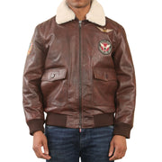 Men's Brown Cowhide Aviator Bomber Leather Jacket