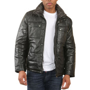 Men's Quilted Faux Fur Collar Leather Jacket