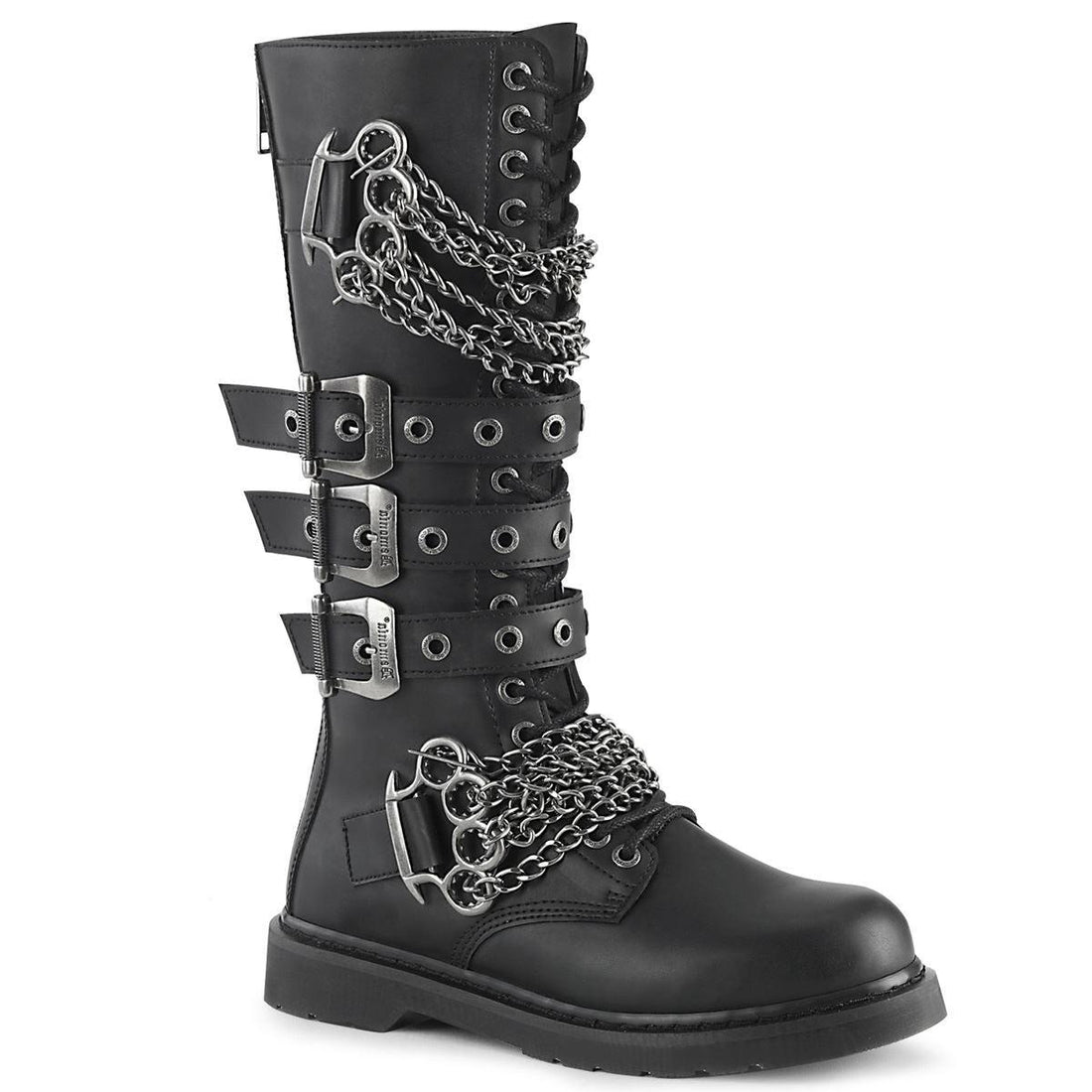 Mens Biker Boots Demonia Bolt-450 Goth Punk Rock Chain Knee High Combat Boots - Knighthood Store