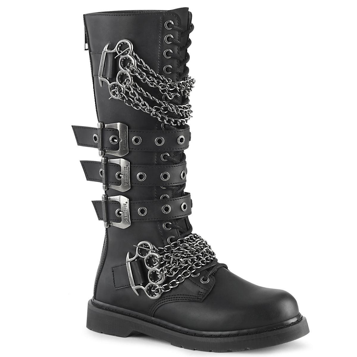 Mens Biker Boots Demonia Bolt-450 Goth Punk Rock Chain Knee High Combat Boots - Knighthood Store