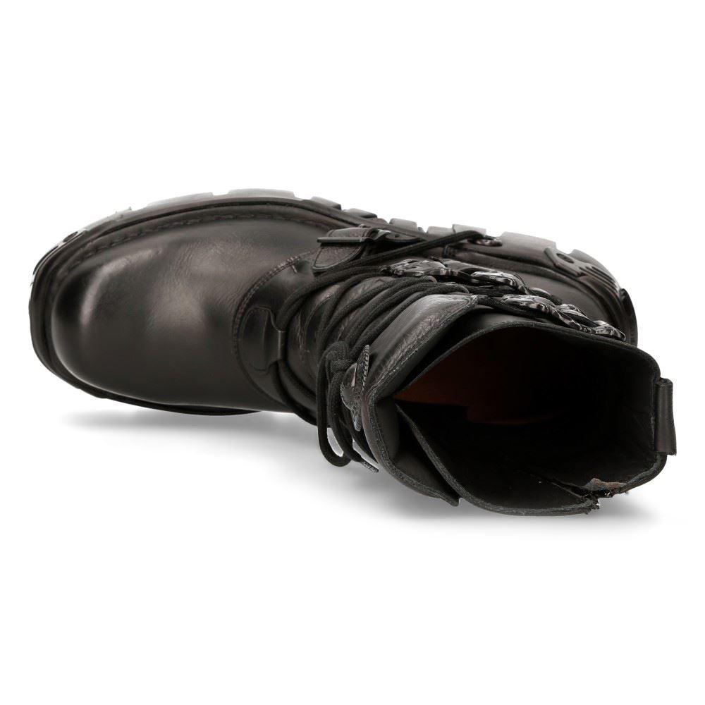New Rock 391-S18 Black Leather Mid Calf Boots - Knighthood Store