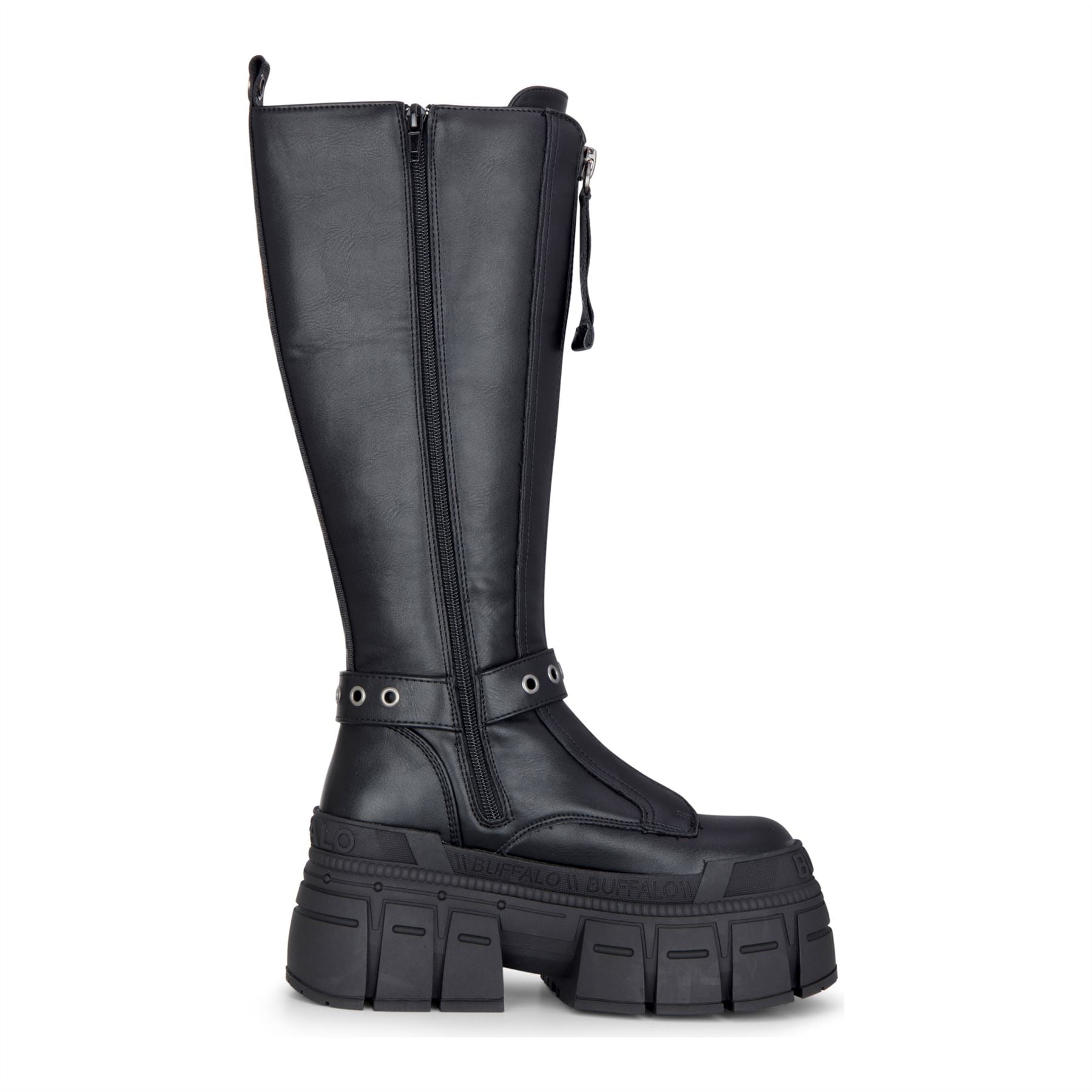 GOSPHER BIKER HI - Women’s Black Platform Knee-High Boots