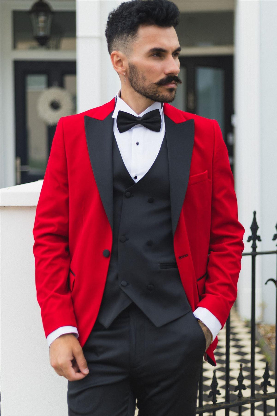 Mens Red Velvet Tuxedo Blazer Satin Peak Lapels Dinner Jacket Wedding Prom Black Tie - Knighthood Store