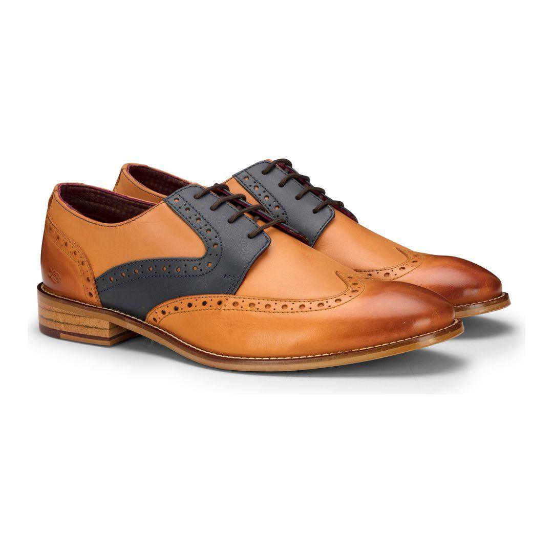 Mens Tan Navy Brown Red Brogue Shoes Laced Classic Vintage Formal Real Leather - Knighthood Store