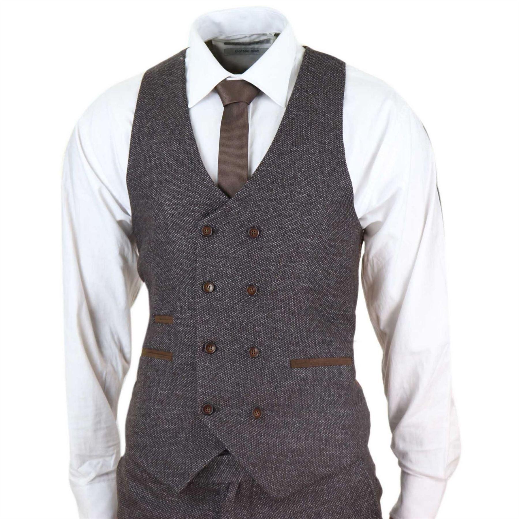 Mens Wool 3 Piece Suit Double Breasted Waistcoat Brown Tweed 1920s - Knighthood Store