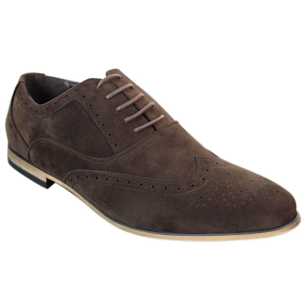 Mens Suede Leather Brogues Smart Casual Red Brown Navy Black Laced Shoes Retro - Knighthood Store