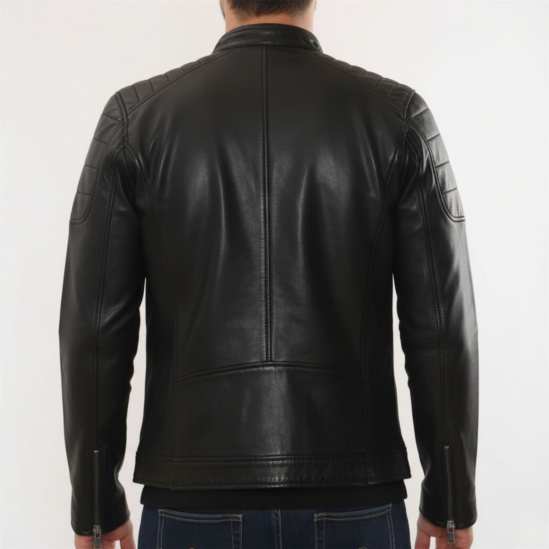 Men's Lambskin Leather Motorcycle Jacket Slim Fit Biker Coat
