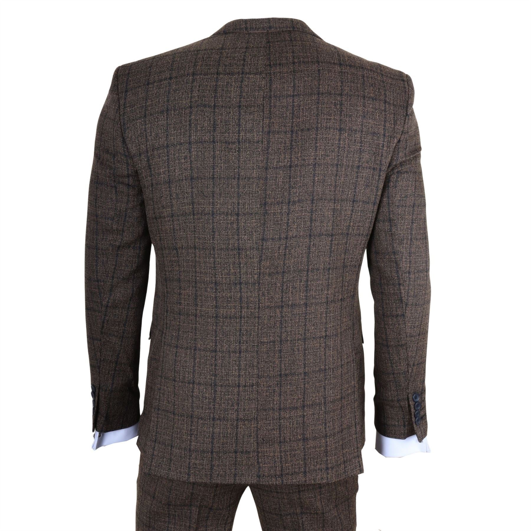 IM11 - Men's Dark Brown 3 Piece Plaid Check Suit