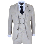 Luis - Men's Cream Plaid Check Slim Fit 3 Piece Suit