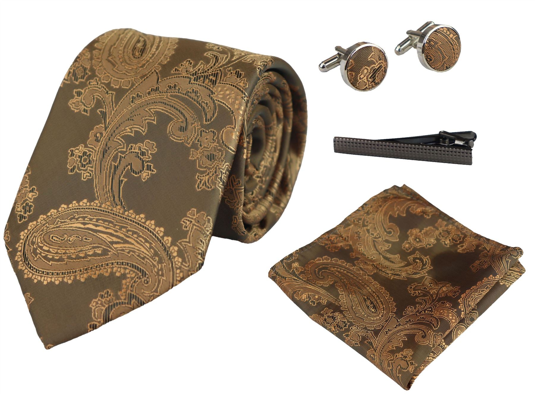 Paisley Neck Tie Gift Set Pocket Square Cuff Links Tie Floral Satin