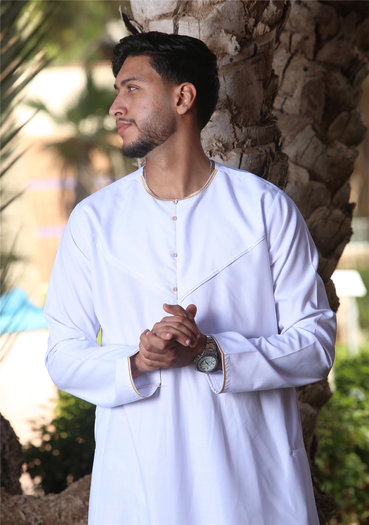 Men's Thobe Emirati Omani Jubba Islamic Clothing Muslim Kaftan Eid Robe Arab Gold Embroidery