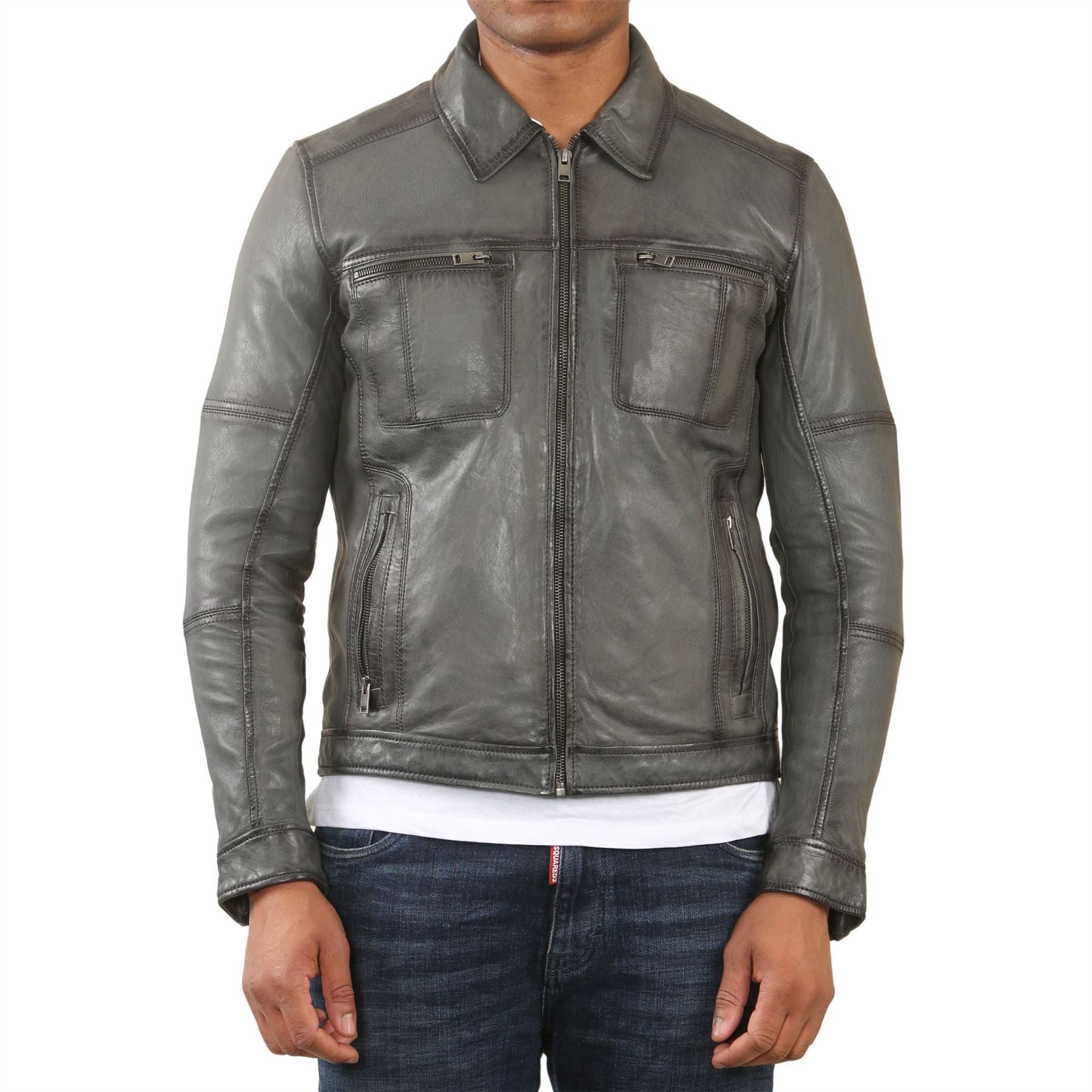 Men's Classic Collar Leather Biker Jacket