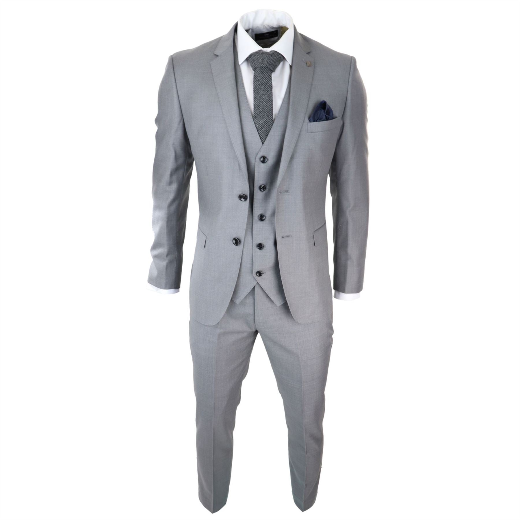 Mens Light Grey 3 Piece Suit Classic Stitch Wedding Summer Prom Classic Grooms