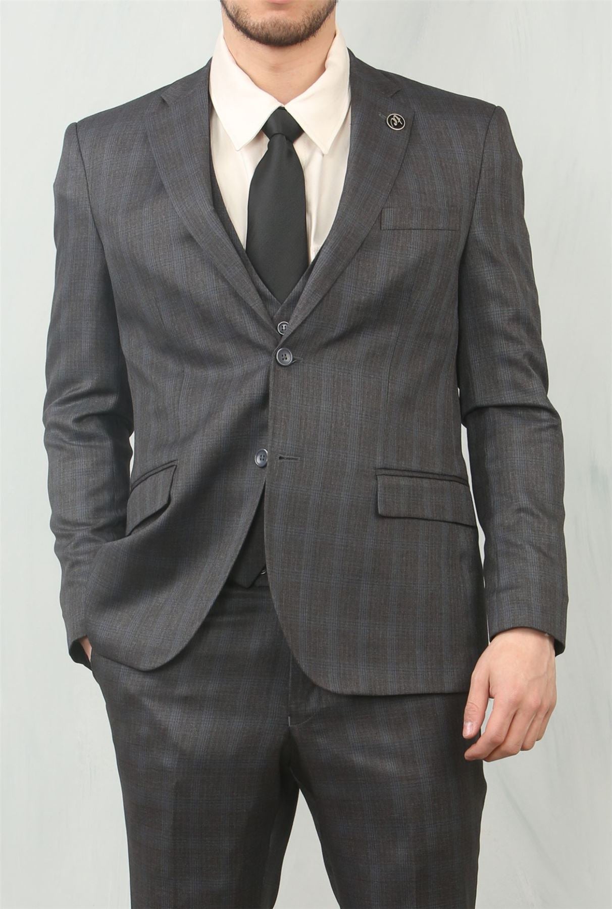 IM31 - Men's Charcoal 3 Piece Prince Of Wales Check Suit