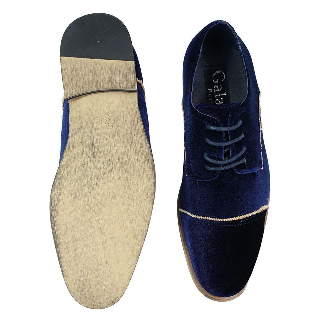 Mens Velvet Feel Shoes Blue Black Laced Smart Casual 5 6 7 8 9 10 11 - Knighthood Store