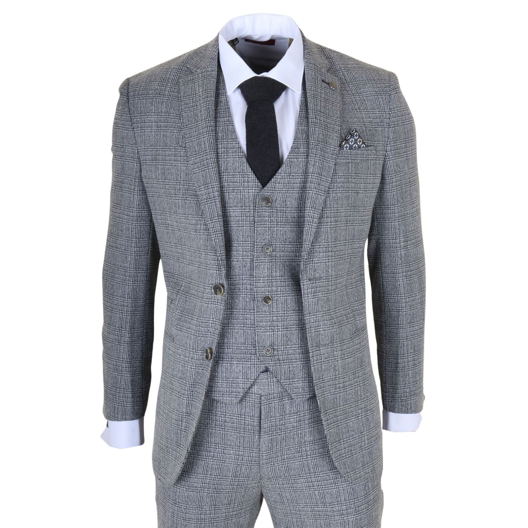 Parker - Men's Grey Classic Check Slim Fit 3 Piece Suit