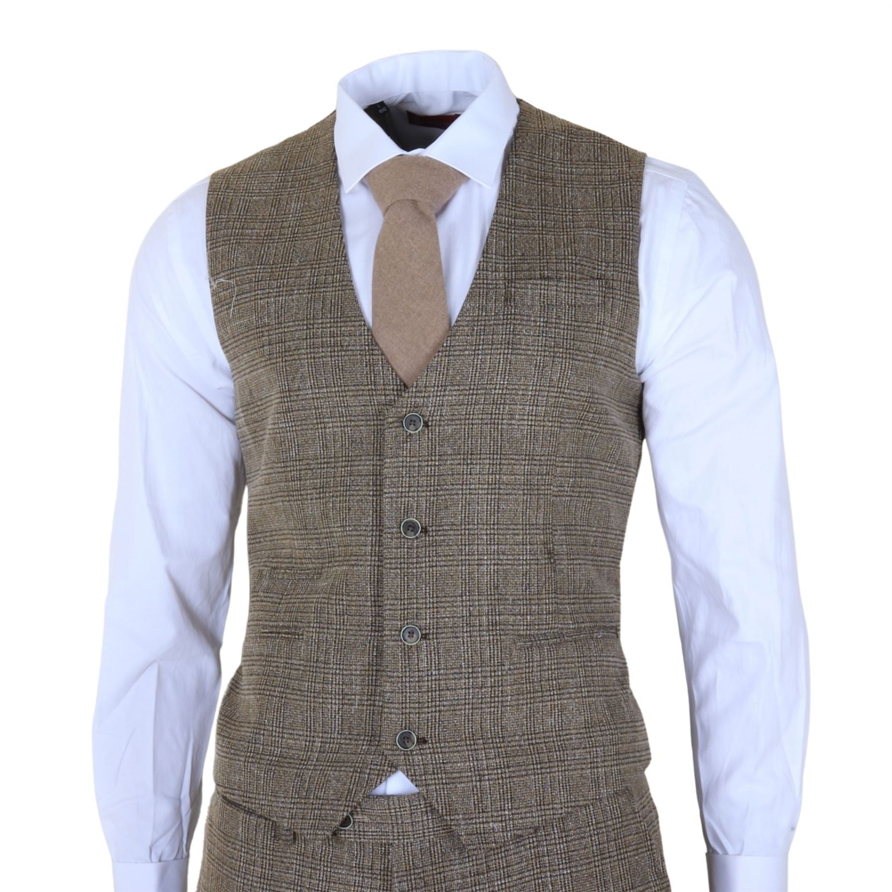 Parker - Men's Tan Brown Classic Check Slim Fit 3 Piece Suit