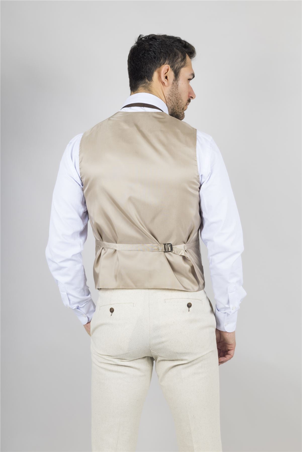 TruClothing TP-21 - Men's Beige 3 Piece Linen Summer Suit