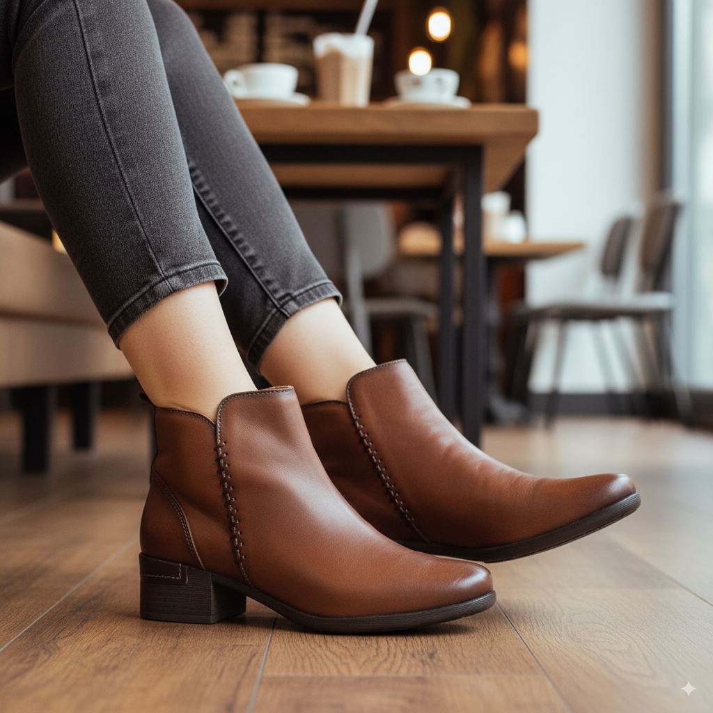 Malaga - Women’s Brown Mid Heel Zip Leather Ankle Boots