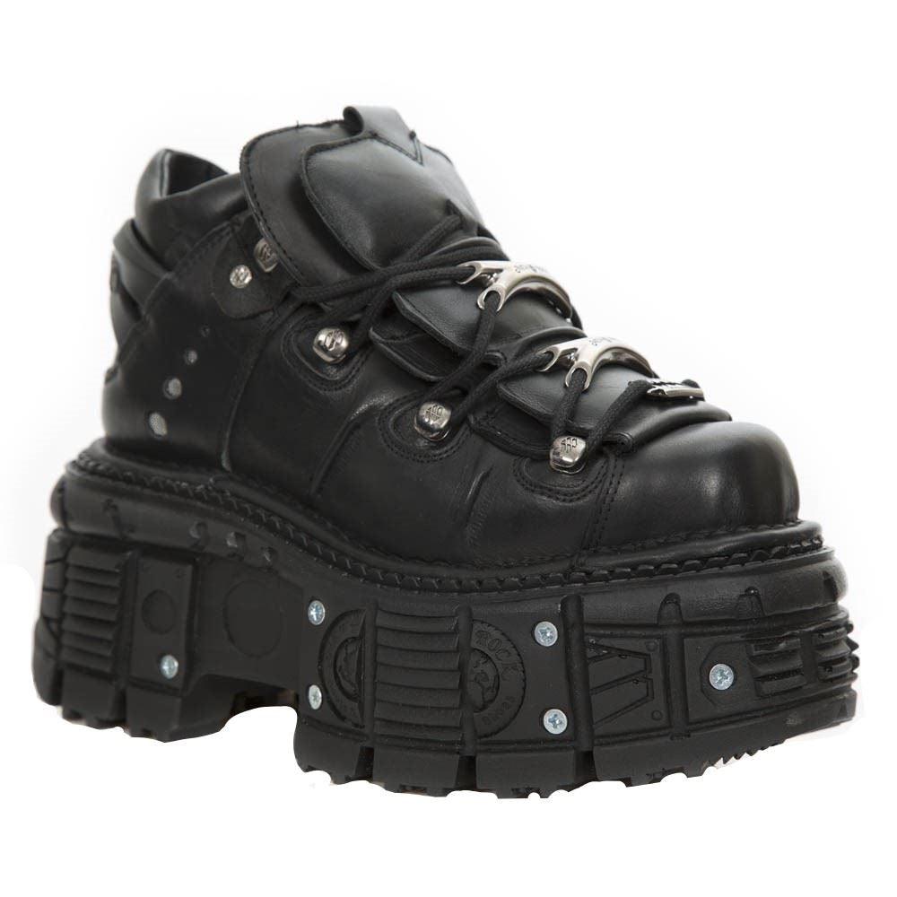 New Rock M-TANK106-C2 Unisex Black 100% Leather Goth Platform Space Shoes - Knighthood Store
