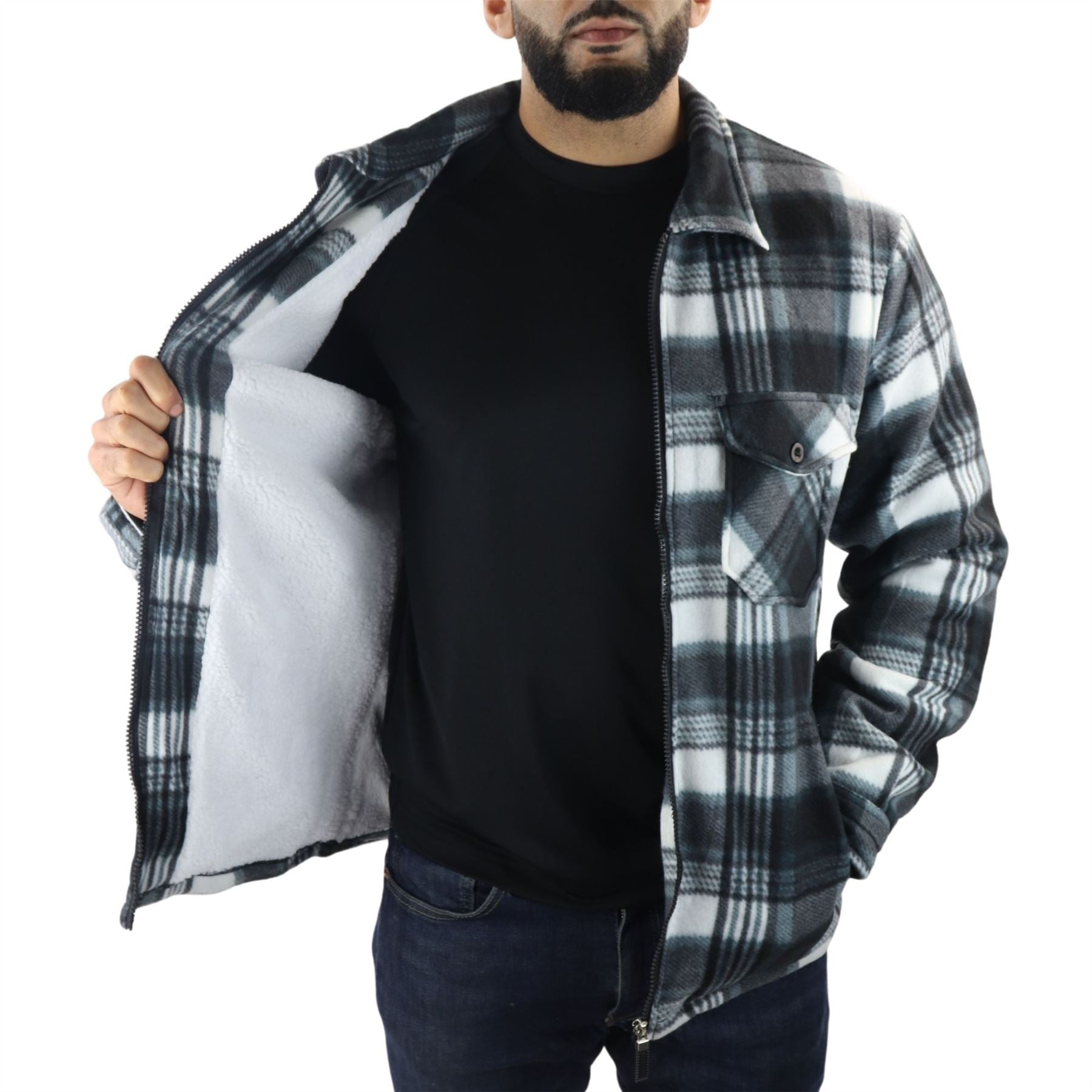 Men's Jumper Thermal Fleece Fur Lined Lumberjack Zipped Check Winter Shirt - Knighthood Store