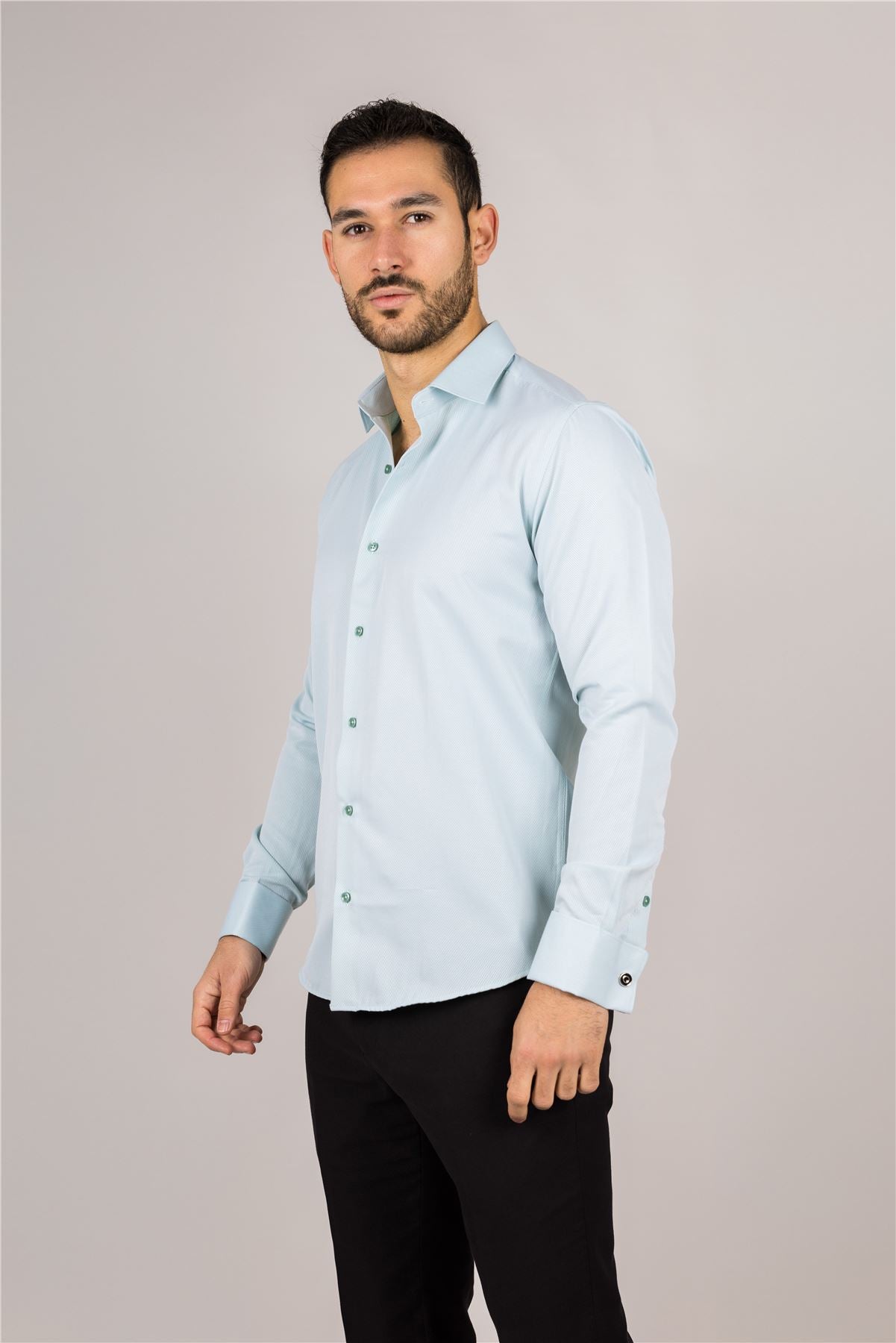 Men's Olive Green Long Sleeve Regular Fit Double Cuff Twill Oxford Shirt