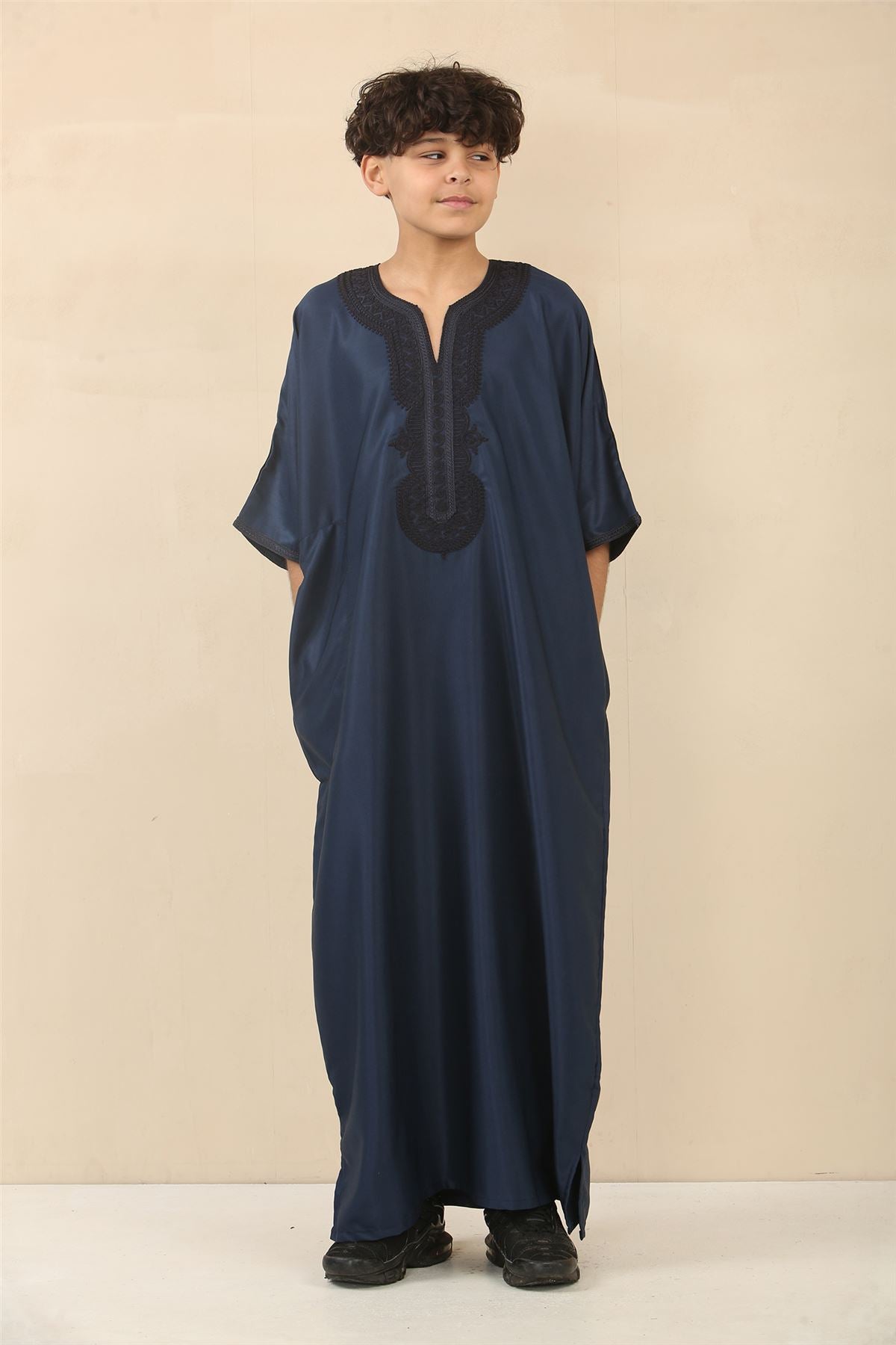 Boys Moroccan Thobe Gandoura Short Sleeve Jubba Islamic Clothing Kaftan Eid Robe Arab Embroidery