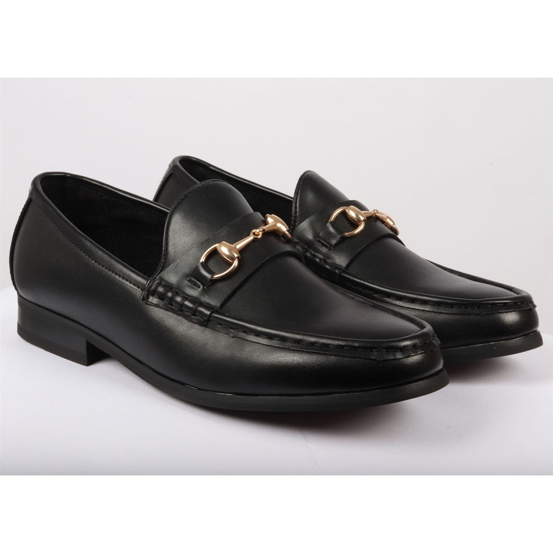 Men's Leather Lined Slip On Gold Buckle Loafers