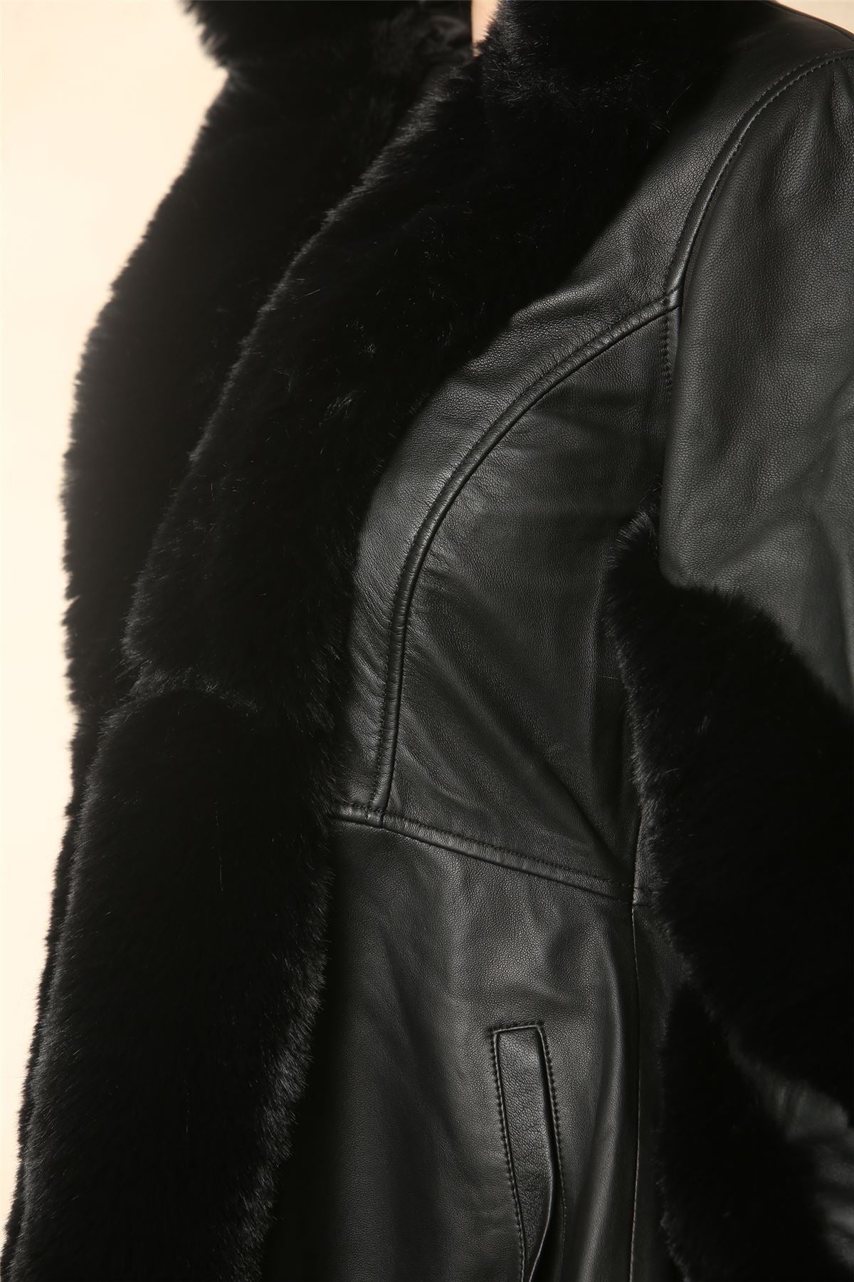 Women's Black Flared Hooded Leather Cape Coat