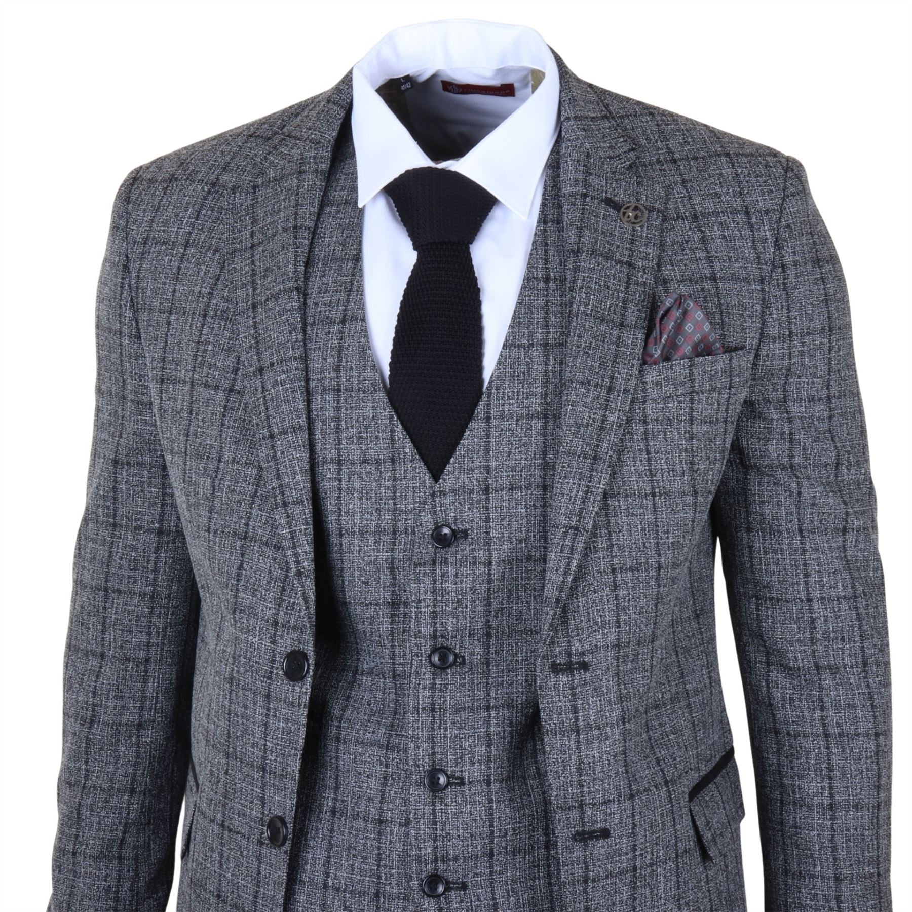 IM11 - Men's Charcoal 3 Piece Tailored Fit Check Suit