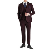 Regent - Men's Wine 3 Piece Prince Of Wales Checked Suit
