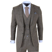 Parker - Men's Tan Brown Classic Check Slim Fit 3 Piece Suit