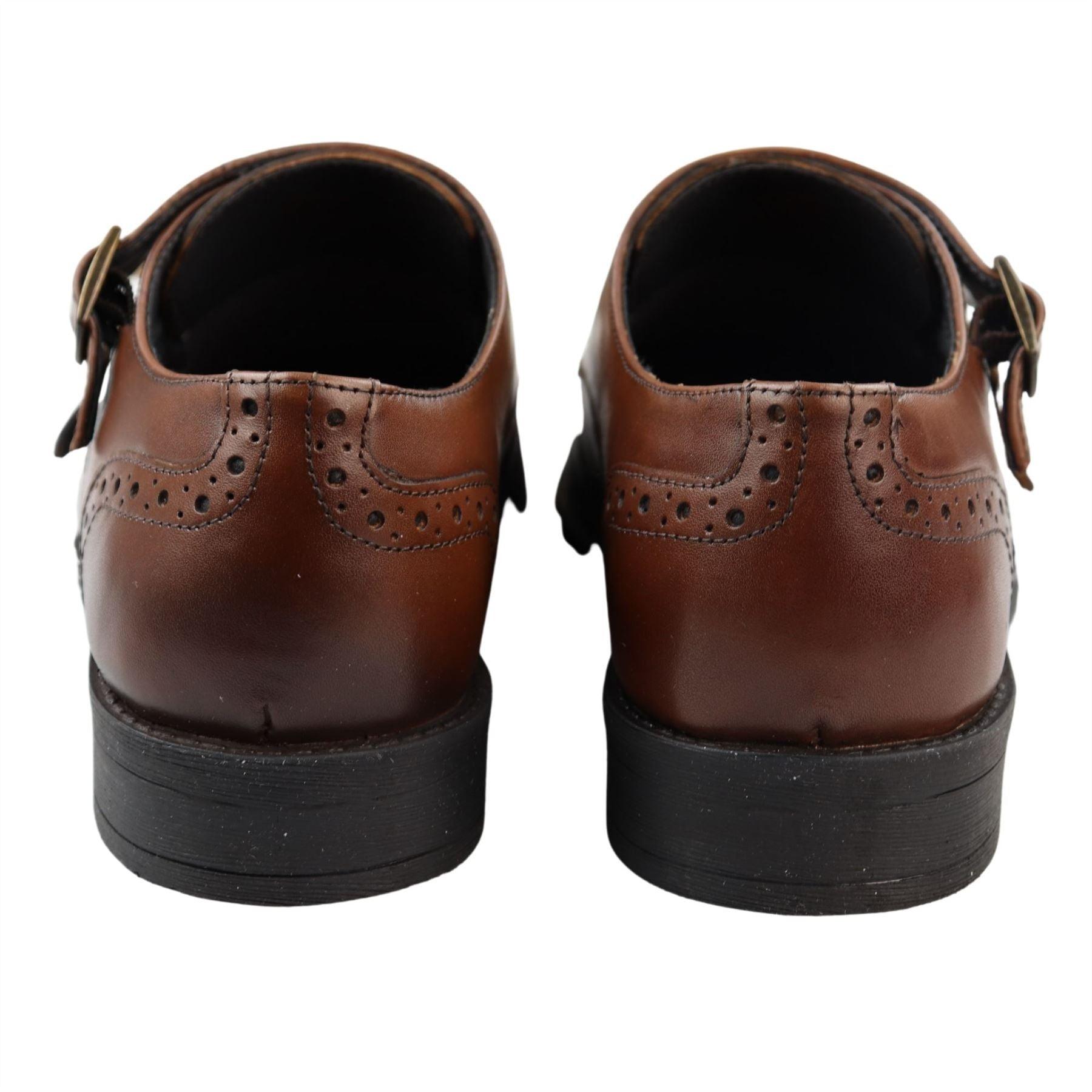 Mens Monk Shoes Black Tan Brown Classic Buckle Genuine Leather Smart Formal - Knighthood Store