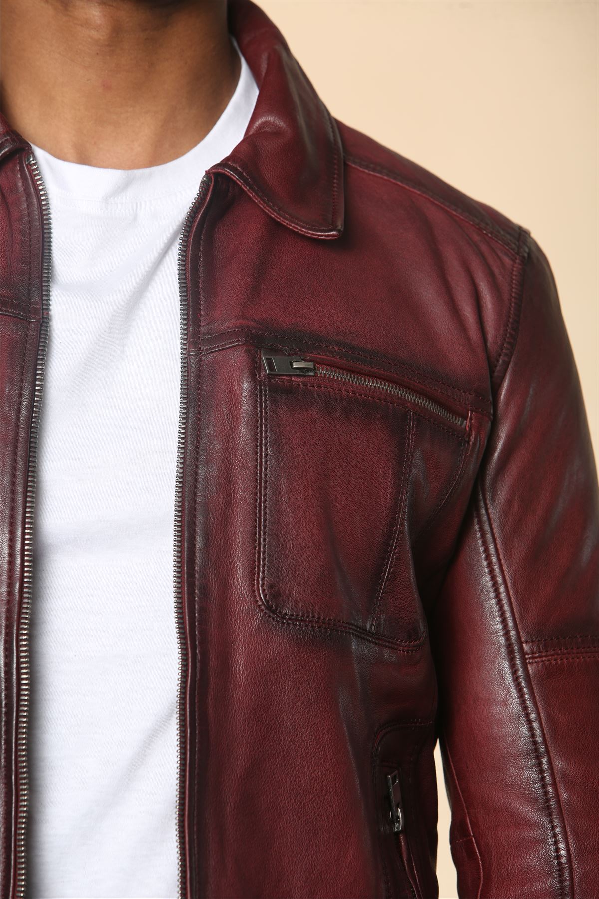 Men's Classic Collar Leather Biker Jacket