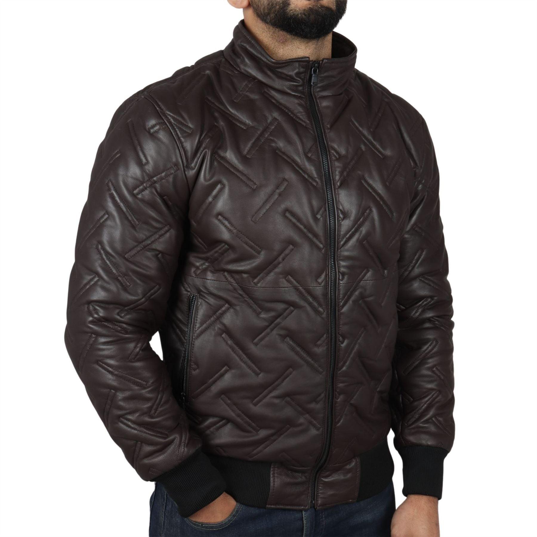 Men's Puffer Quilted Bomber Jacket Real Leather Casual - Knighthood Store