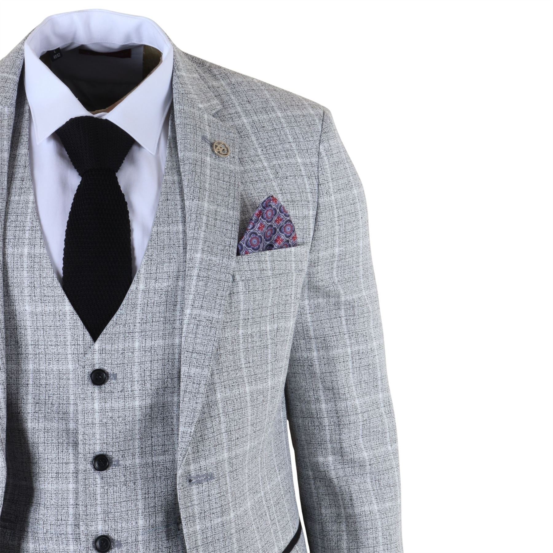 IM11 - Men's Grey 3 Piece Tailored Fit Check Suit