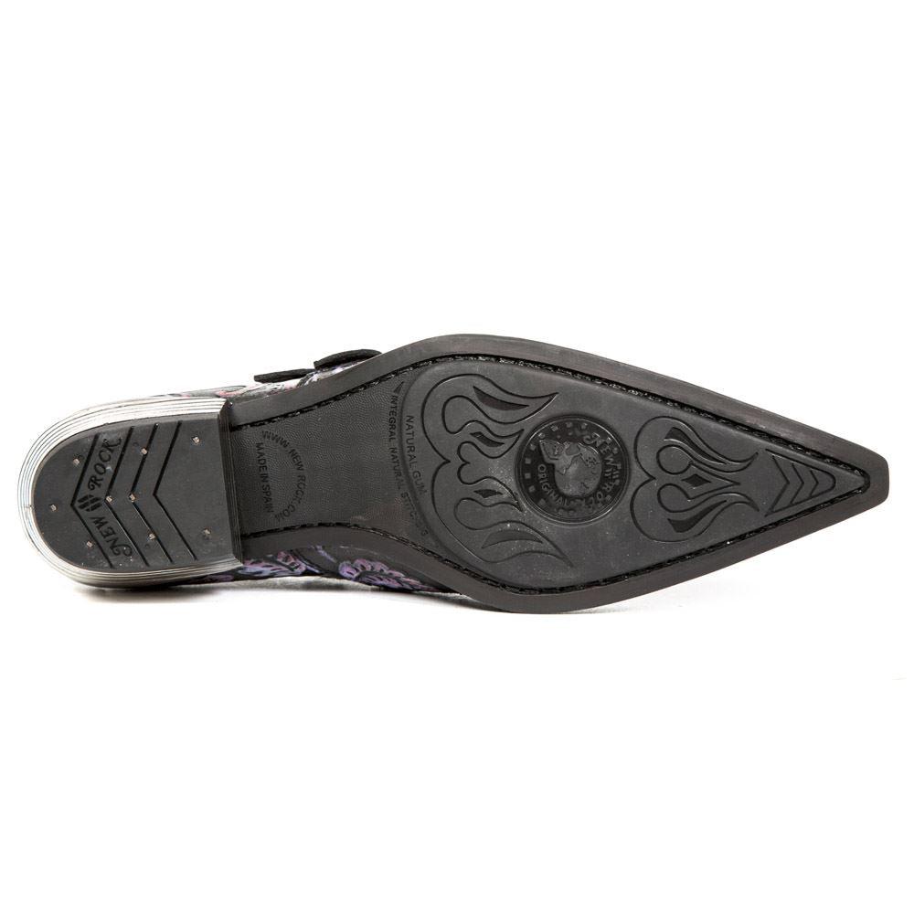 New Rock 7960-s6 Shoe Embossed Vintage Black Red Leather Buckle Steel Heel Shoes - Knighthood Store