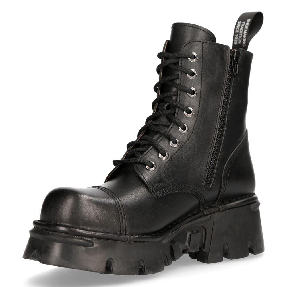 New Rock M-NewMILI083-S19 COMBAT BOOTS Black Leather Military Biker Shoes - Knighthood Store