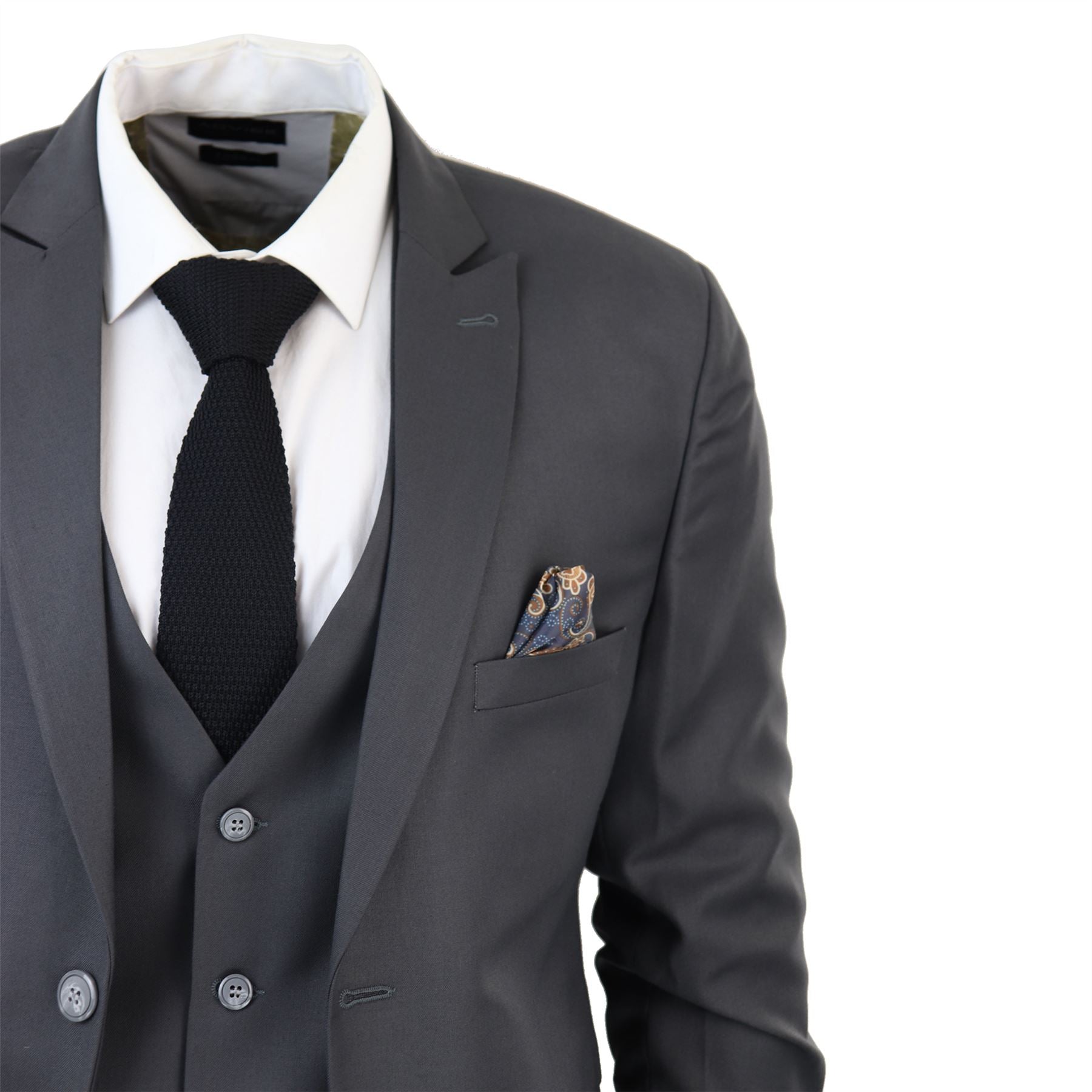 Men's Classic Charcoal Grey Suit 3 Piece Tailored Fit Vintage Office Wedding Prom