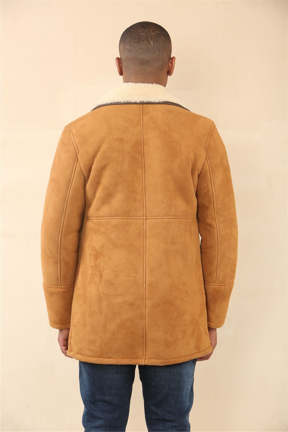 Men's Tan Shearling Sheepskin Car Coat